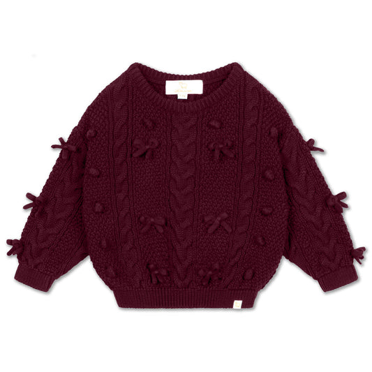 LRDM PETITS BURGUNDY POMPOM KNIT SWEATER