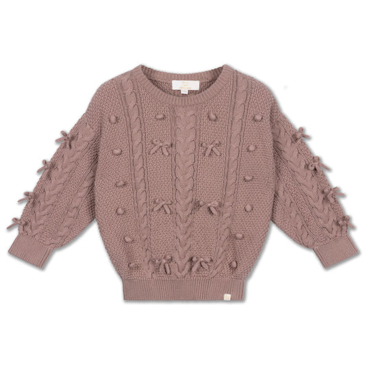 LRDM PETITS MAUVE POMPOM KNIT SWEATER