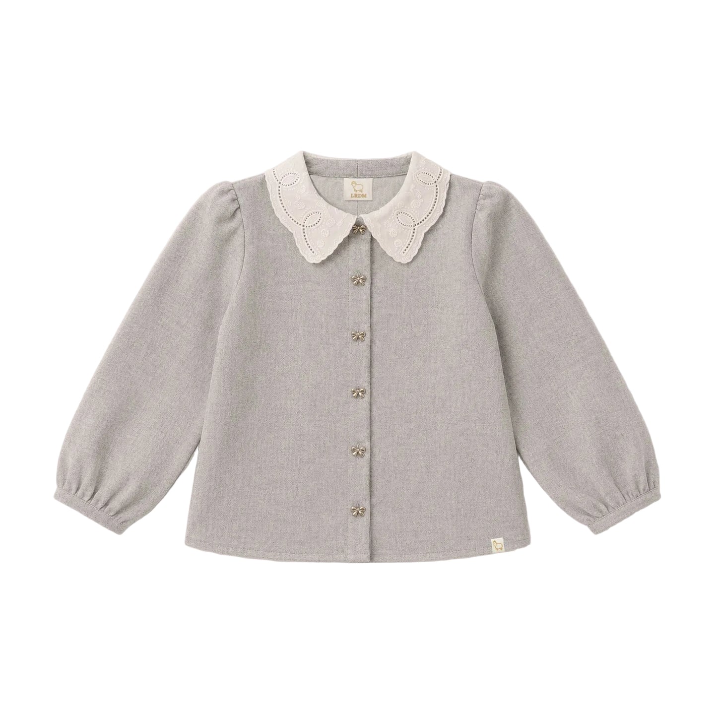 LRDM PETITS GREY LACE SCALLOP COLLAR BLOUSE