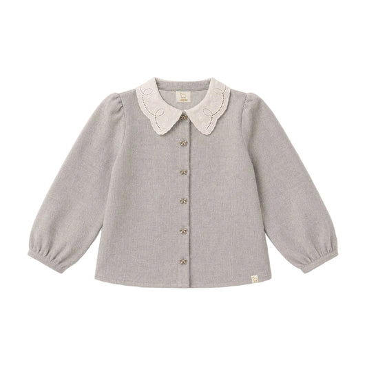 LRDM PETITS GREY LACE SCALLOP COLLAR BLOUSE