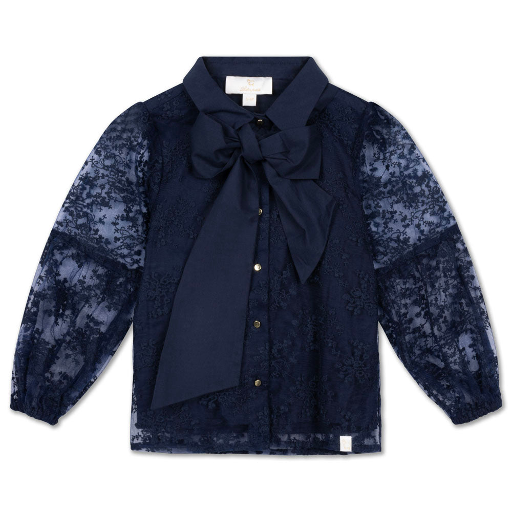 LRDM PETITS NAVY FLORAL LACE BLOUSE