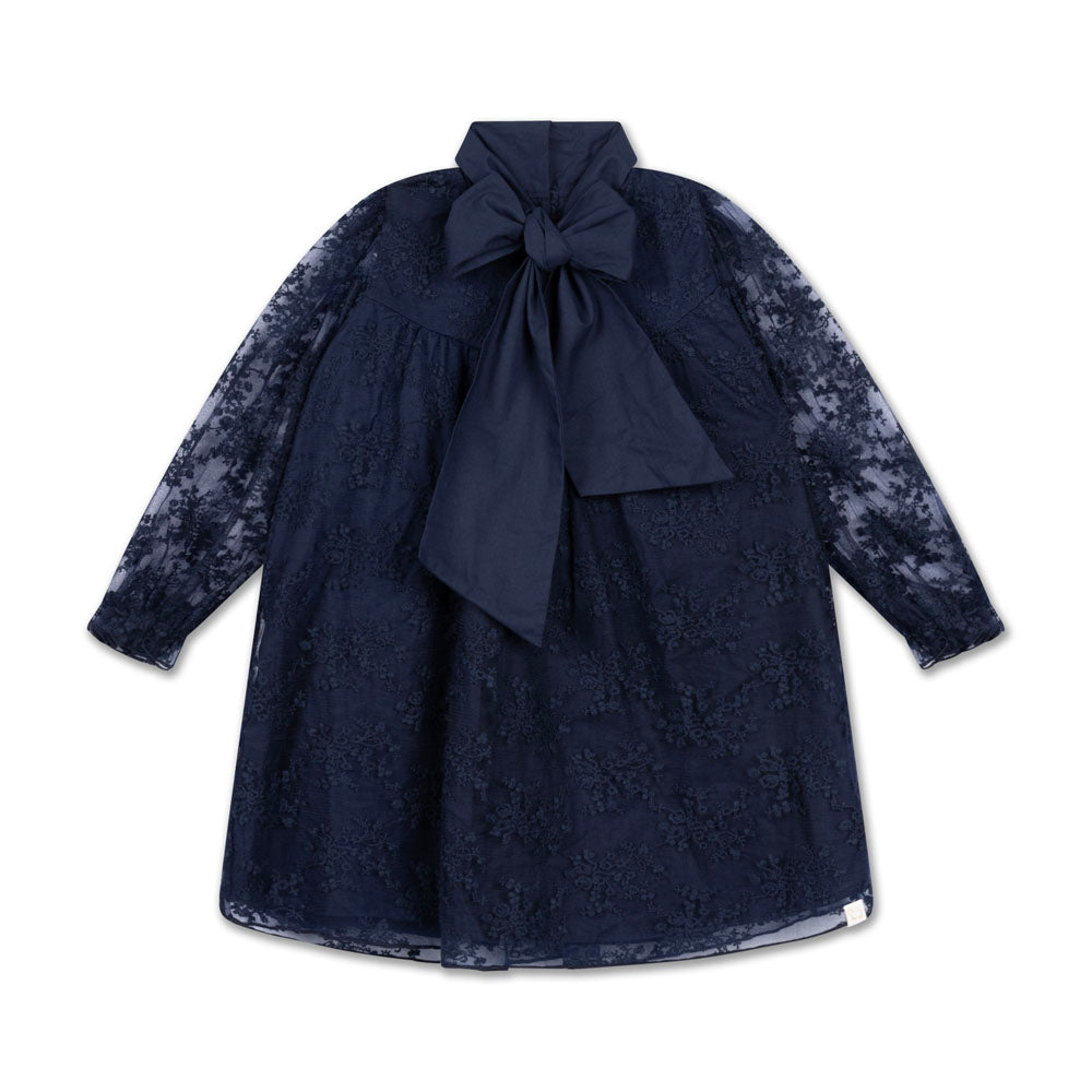 LRDM PETITS NAVY FLORAL LACE TIE DRESS