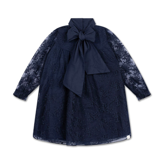 LRDM PETITS NAVY FLORAL LACE TIE DRESS