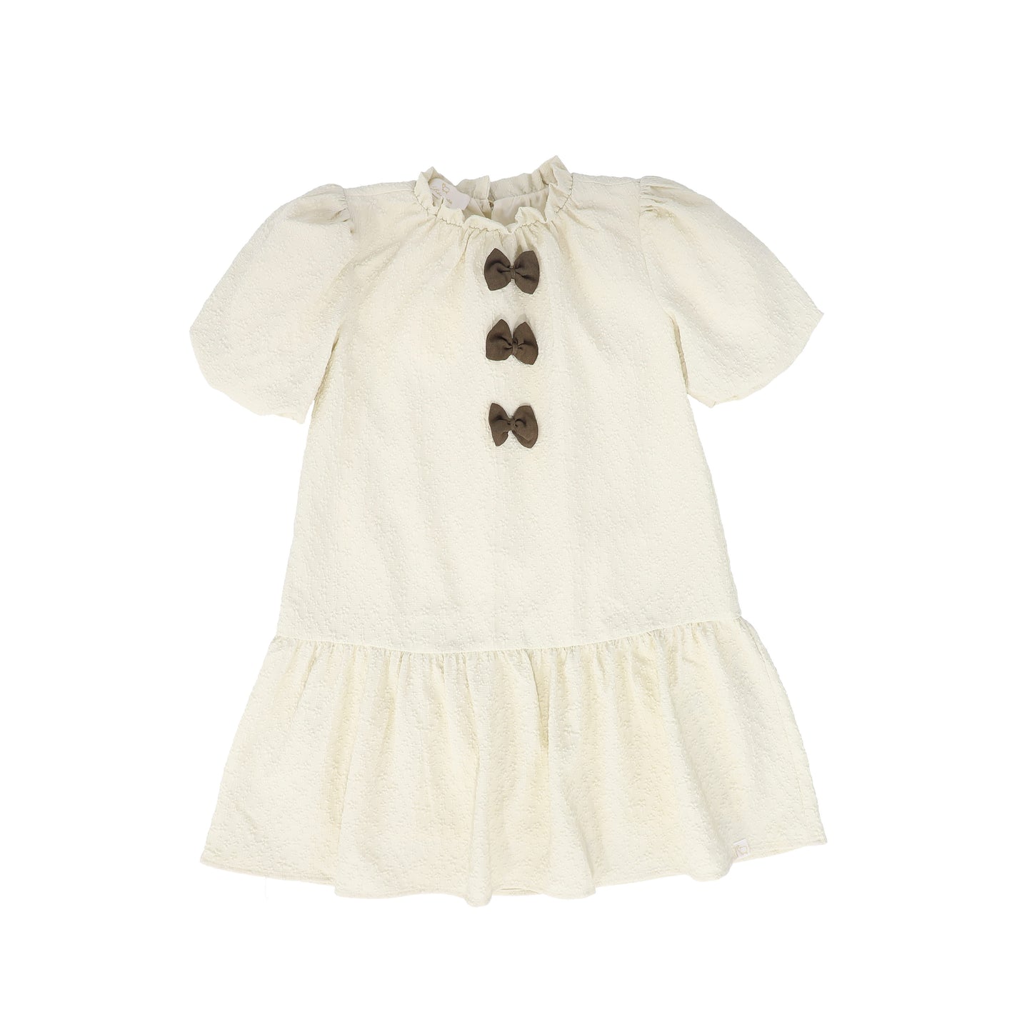 LRDM PETITS BEIGE/BROWN TEXTURED FLOWER BOW DRESS [FINAL SALE]