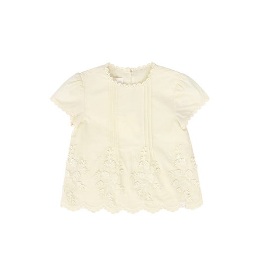 LRDM PETITS BEIGE FLOWER APPLIQUE BLOUSE