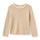 COPENHAGEN COLOR BEIGE/CREAM SCALLOP TRIM KNIT SWEATER