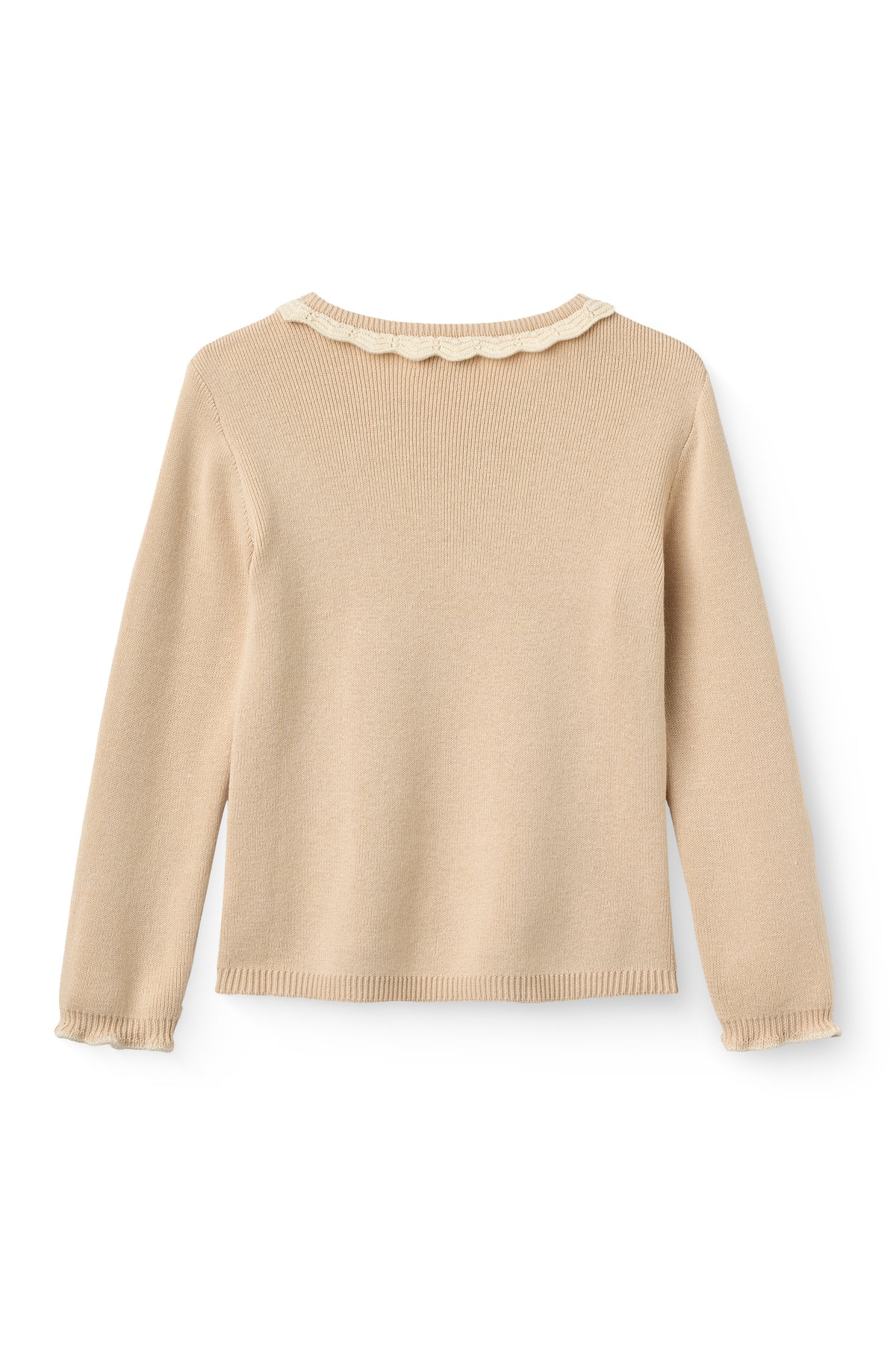 COPENHAGEN COLOR BEIGE/CREAM SCALLOP TRIM KNIT SWEATER