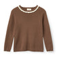 COPENHAGEN COLOR WALNUT/CREAM SCALLOP TRIM KNIT SWEATER
