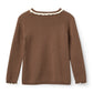 COPENHAGEN COLOR WALNUT/CREAM SCALLOP TRIM KNIT SWEATER