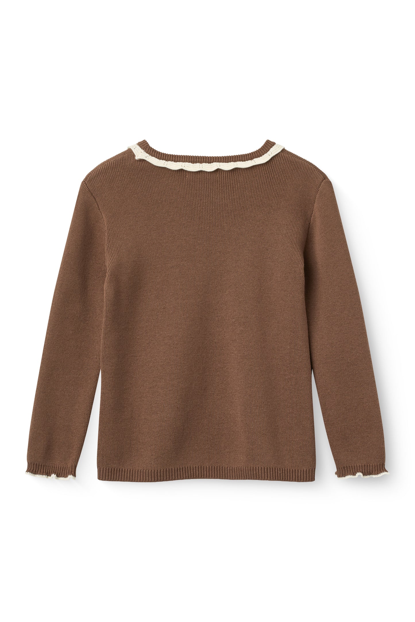 COPENHAGEN COLOR WALNUT/CREAM SCALLOP TRIM KNIT SWEATER