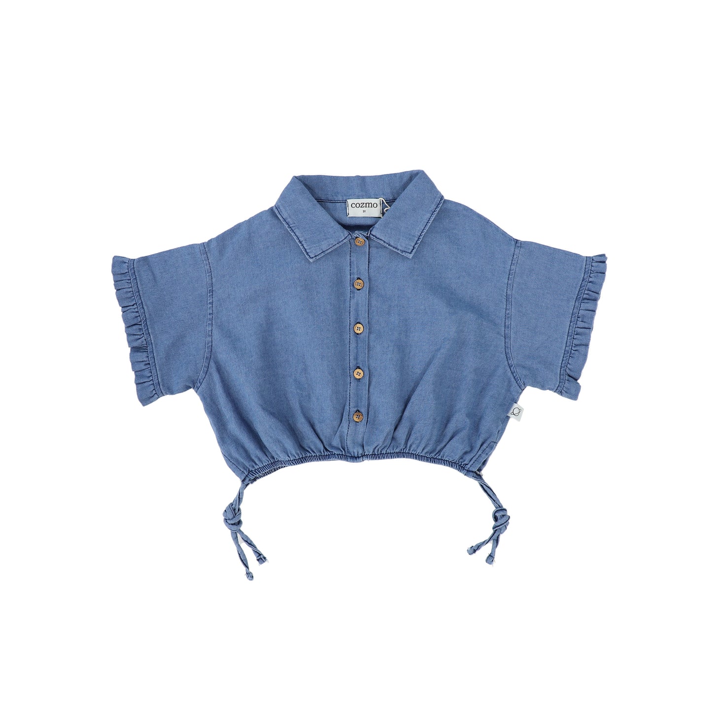 MY LITTLE COZMO BLUE TWILL DENIM COLLAR TOP