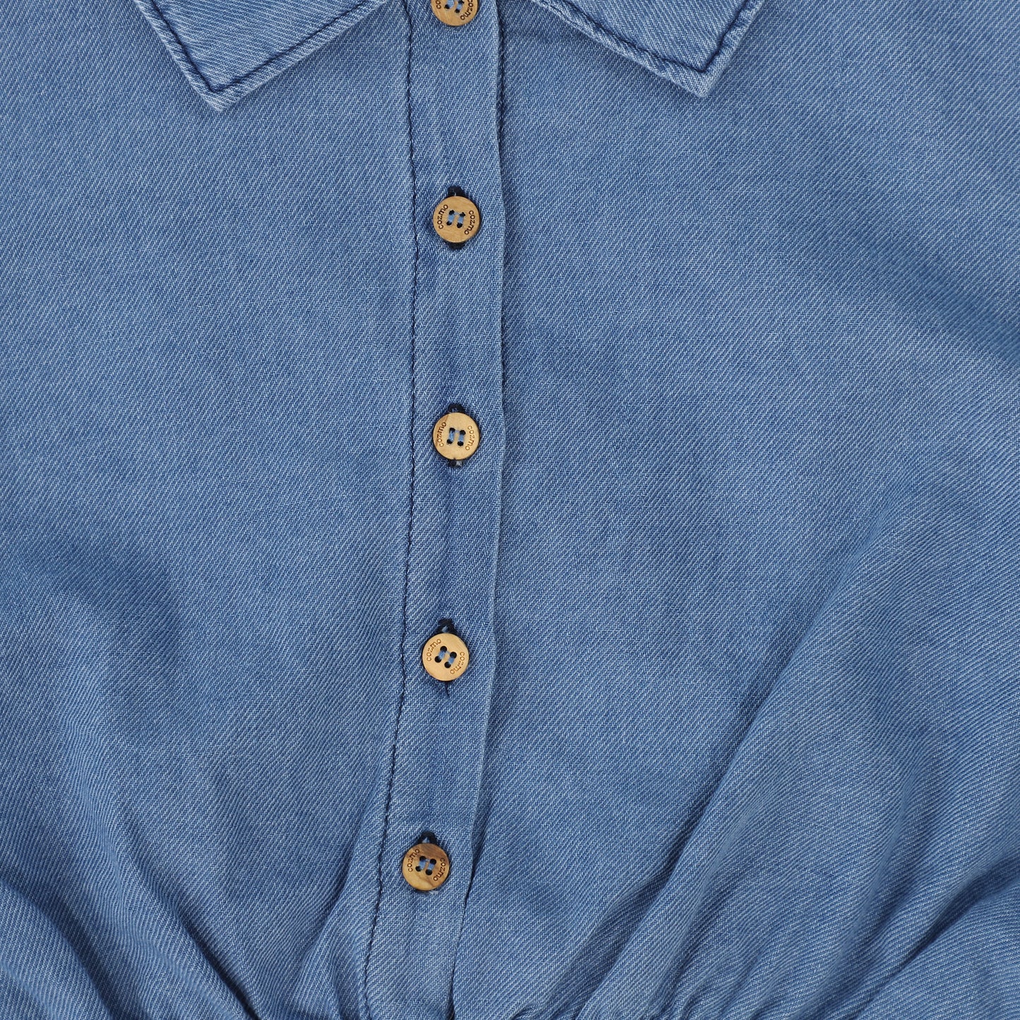 MY LITTLE COZMO BLUE TWILL DENIM COLLAR TOP