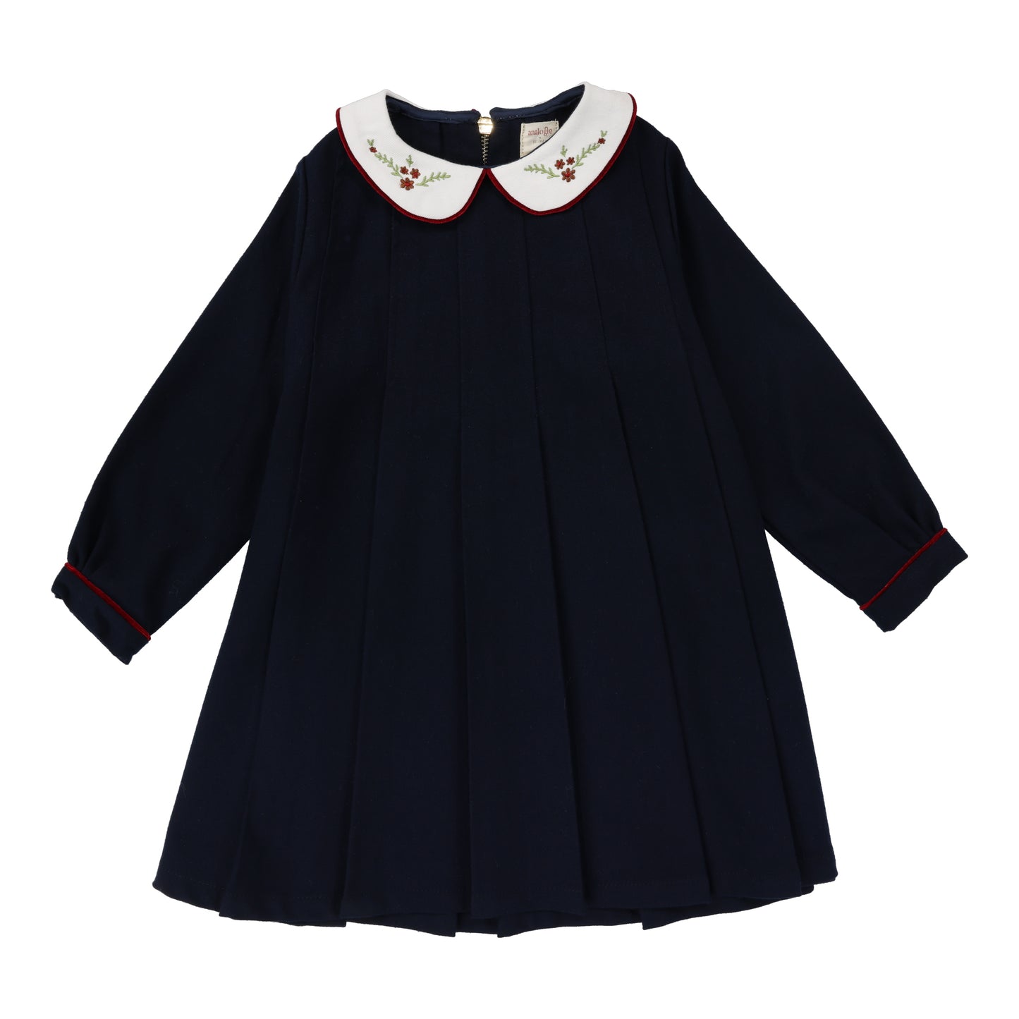 ANALOGIE NAVY EMBROIDERED COLLAR PLEATED DRESS