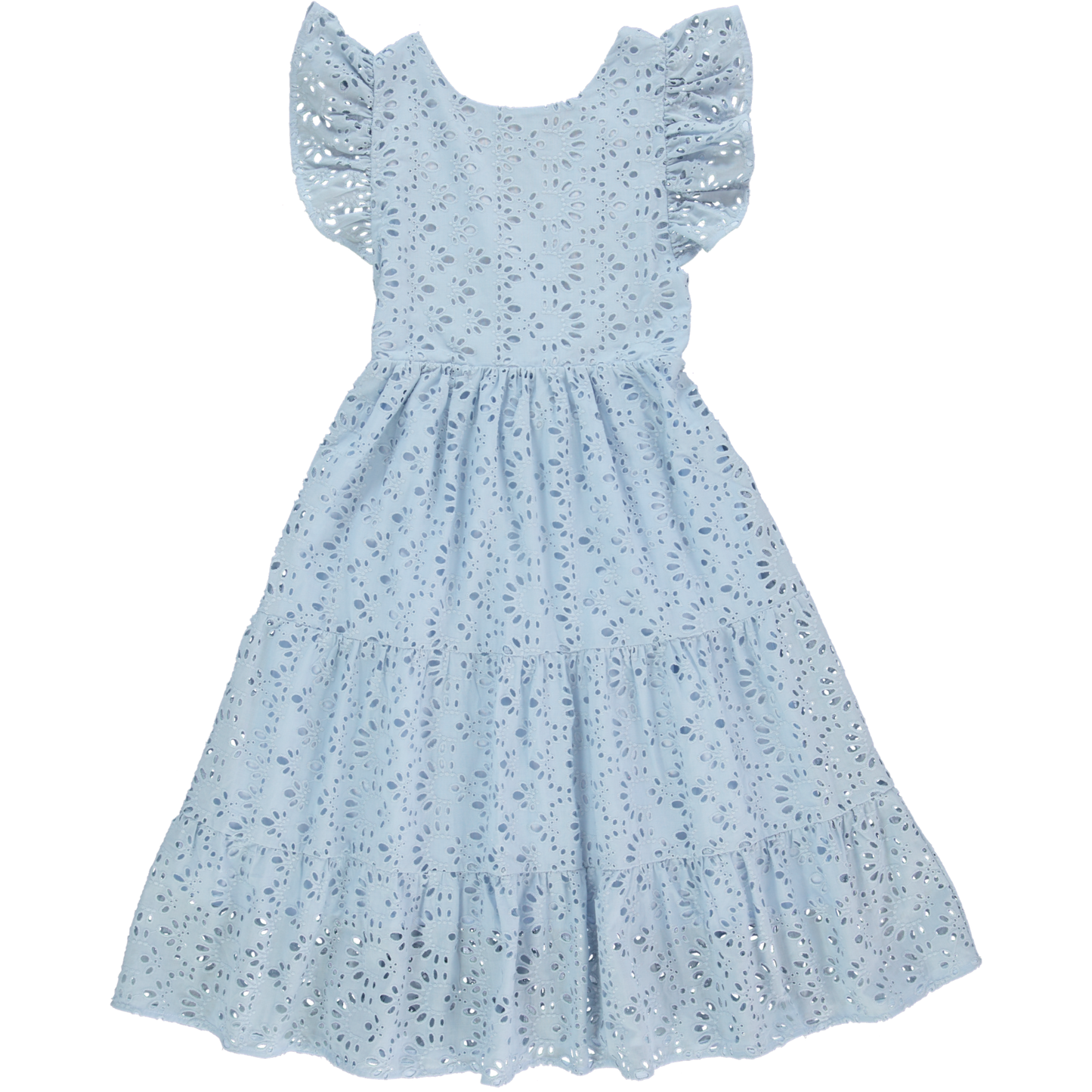 BEBE ORGANIC SKY BLUE CUT OUT RUFFLE SHOULDER DRESS [FINAL SALE]