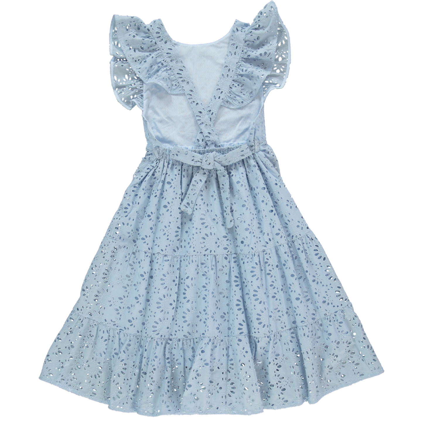 BEBE ORGANIC SKY BLUE CUT OUT RUFFLE SHOULDER DRESS [FINAL SALE]