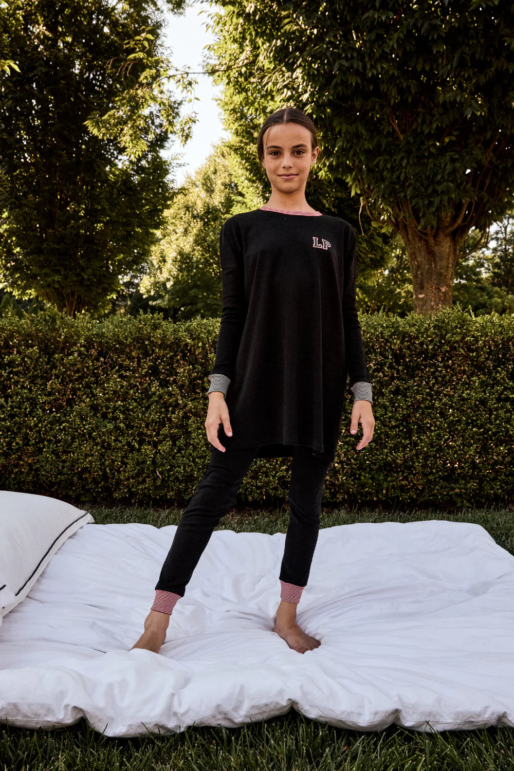 LITTLE PARNI BLACK VARSITY TEEN PAJAMA SET