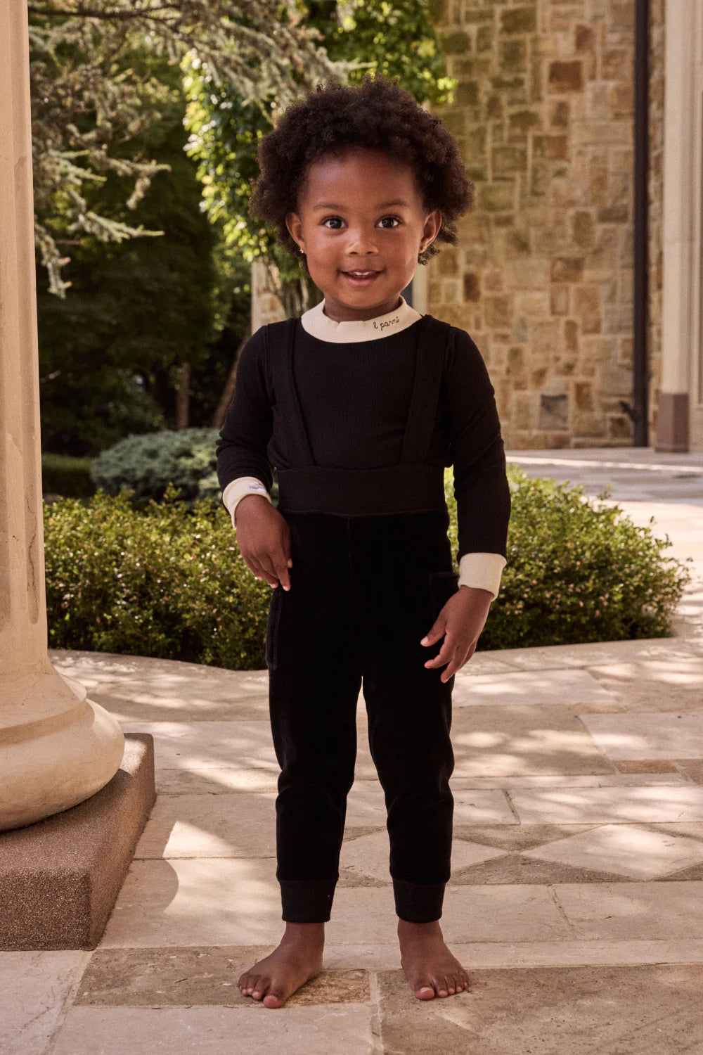 LITTLE PARNI BLACK VELOUR OVERALL SET