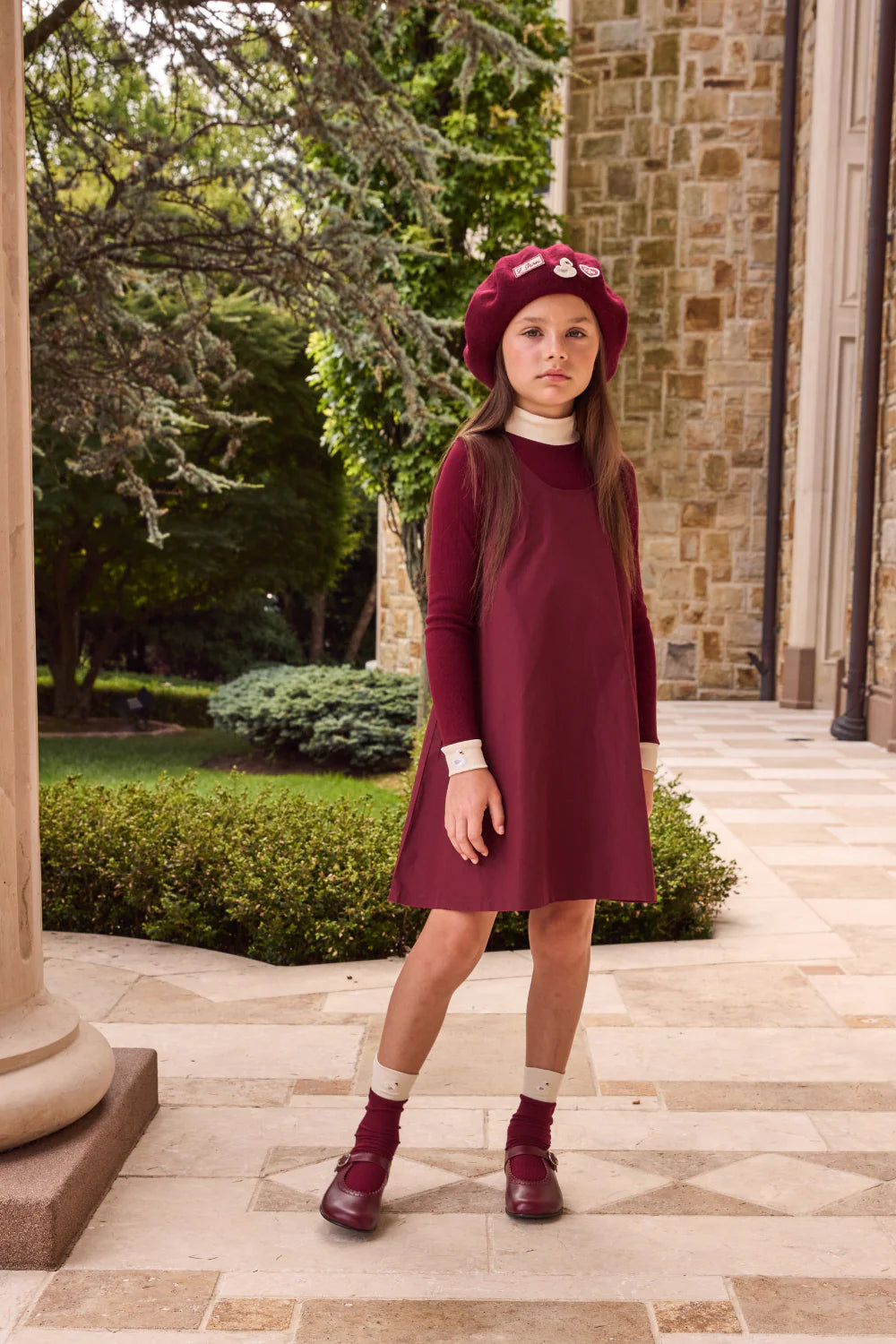 LITTLE PARNI BURGUNDY TAFFETA JUMPER