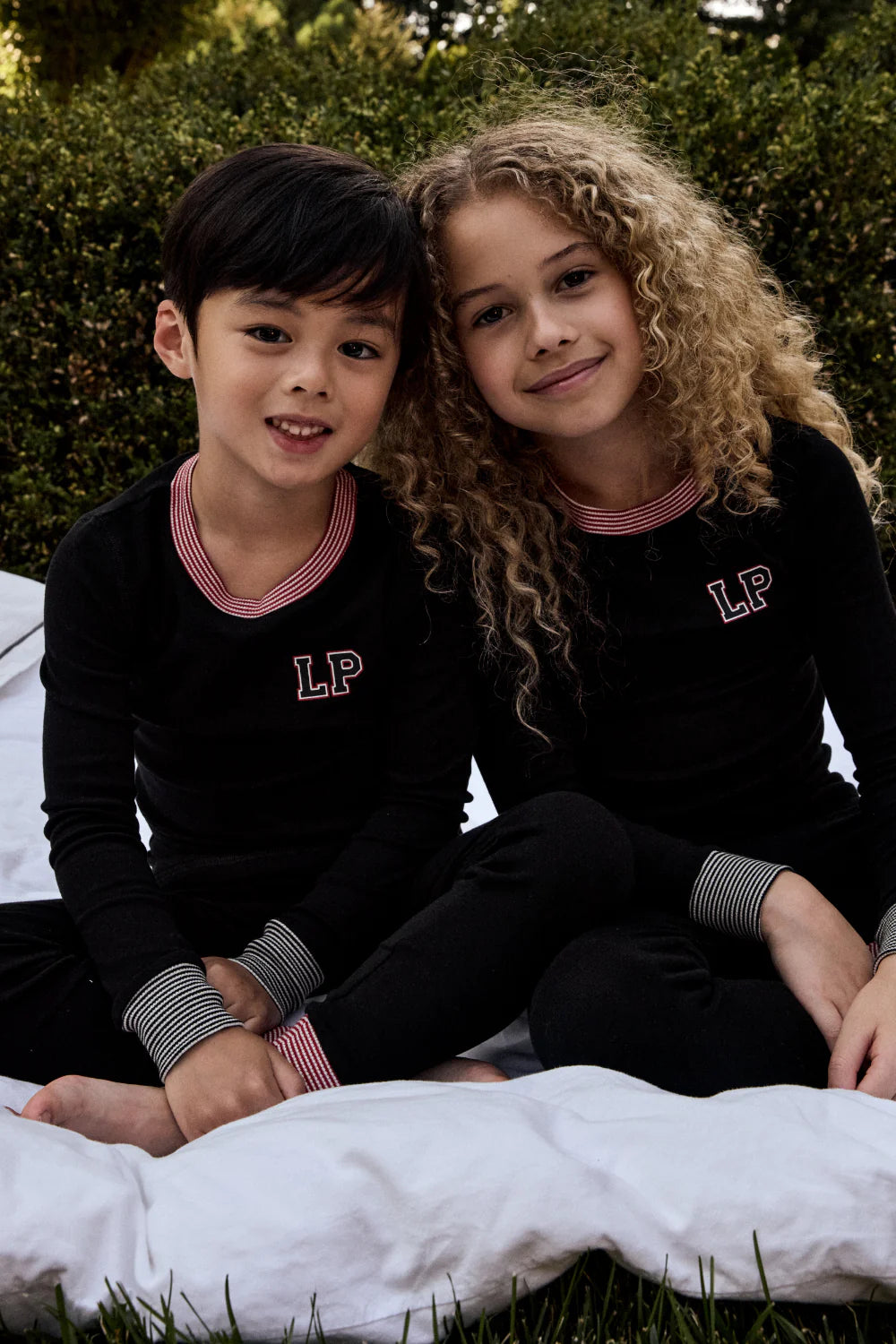 LITTLE PARNI BLACK VARSITY PAJAMA SET