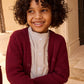 LITTLE PARNI BURGUNDY ELBOW PATCH CARDIGAN