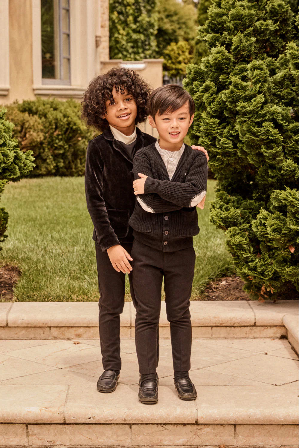LITTLE PARNI BLACK ELBOW PATCH CARDIGAN