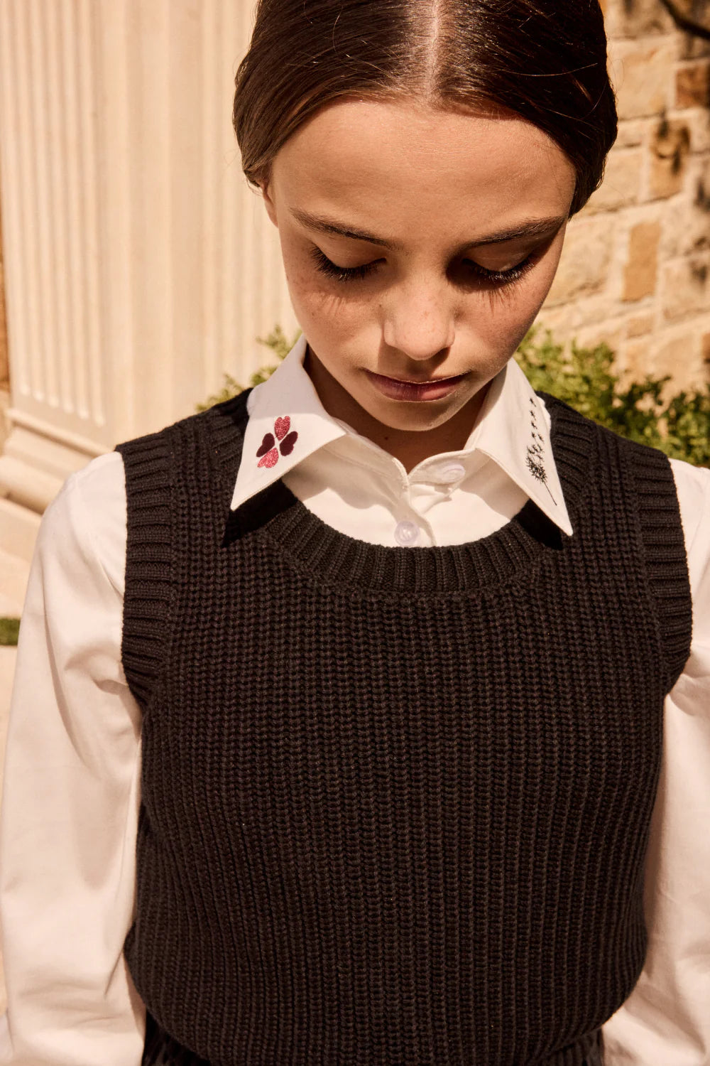 LITTLE PARNI WHITE LOGO COLLAR BLOUSE