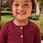 LITTLE PARNI BURGUNDY RHINESTONE TRIM FOOTIE + BONNET