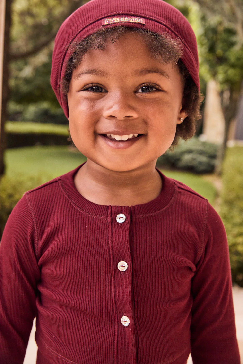 LITTLE PARNI BURGUNDY RHINESTONE TRIM FOOTIE + BONNET