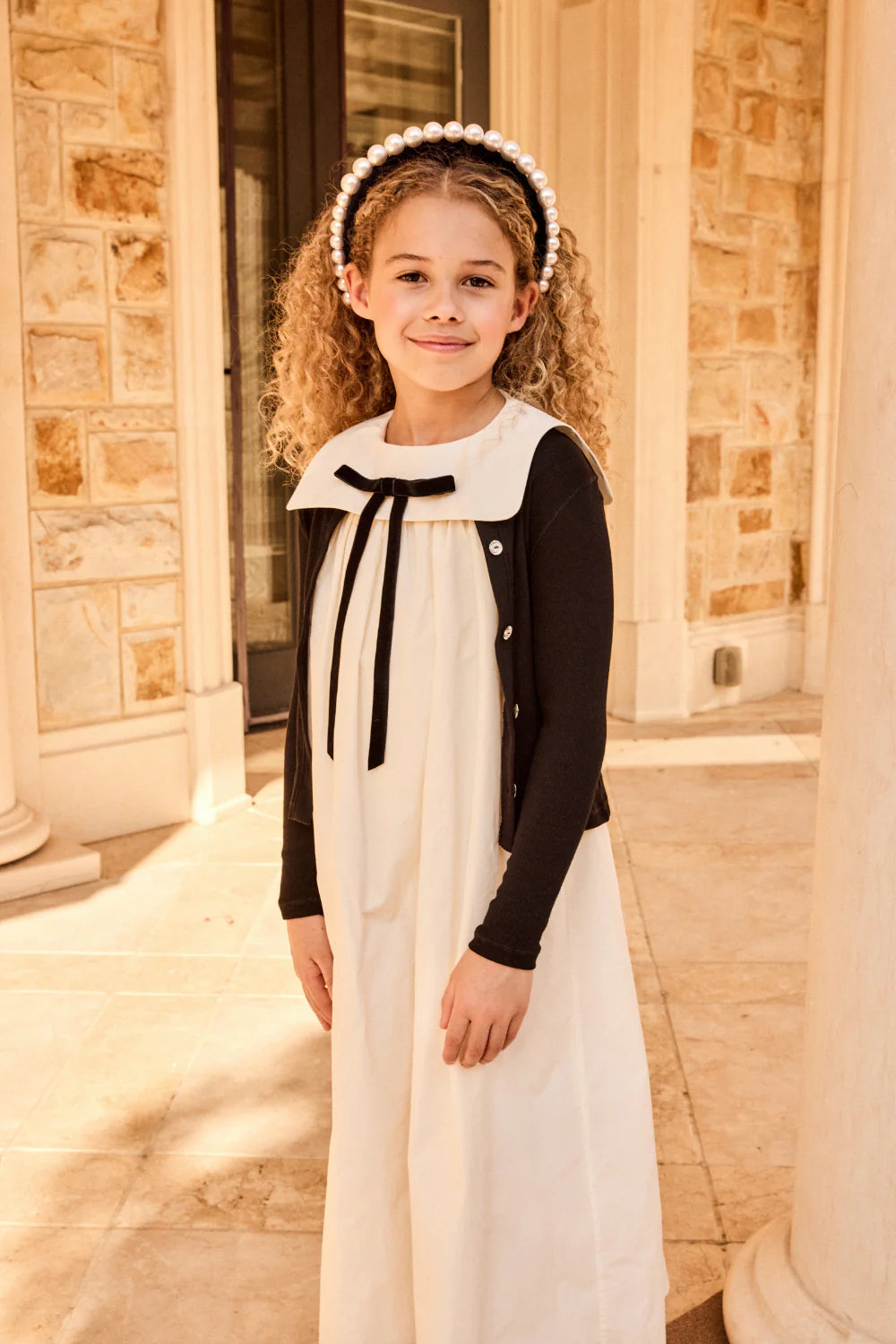 LITTLE PARNI IVORY TAFFETA BOW JUMPER