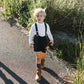 ANALOGIE NAVY VELVET SUSPENDER SHORTS