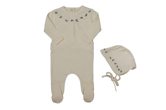 BEE & DEE SNOW WHITE BOYS LILY EMBROIDERED FOOTIE WITH BONNET [FINAL SALE]