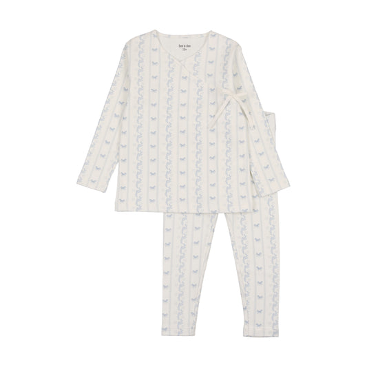 BEE & DEE WHITE/BLUE LINEAR HORSE DESIGN PAJAMA SET