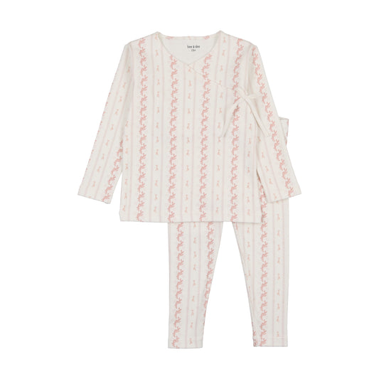 BEE & DEE WHITE/PINK LINEAR HORSE DESIGN PAJAMA SET