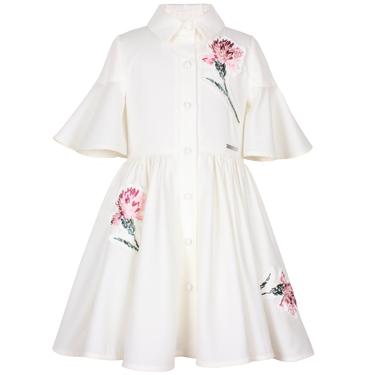 JESSE AND JAMES WHITE EMBROIDERED FLUTTER SLEEVE DRESS [FINAL SALE]