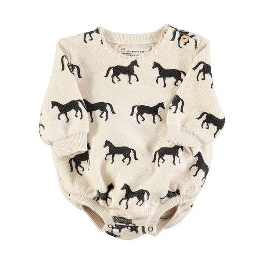 PIUPIUCHICK ECRU/BLACK HORSE PRINT ROMPER