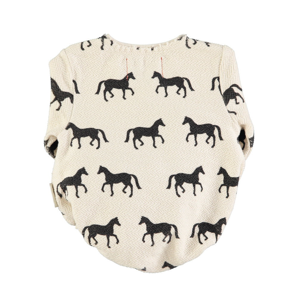 PIUPIUCHICK ECRU/BLACK HORSE PRINT ROMPER