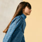 TANGERINE BLUE FLORAL RUFFLE TRIM BLOUSE