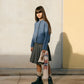TANGERINE OLIVE GREEN HOUNDSTOOTH PLEAT SKIRT