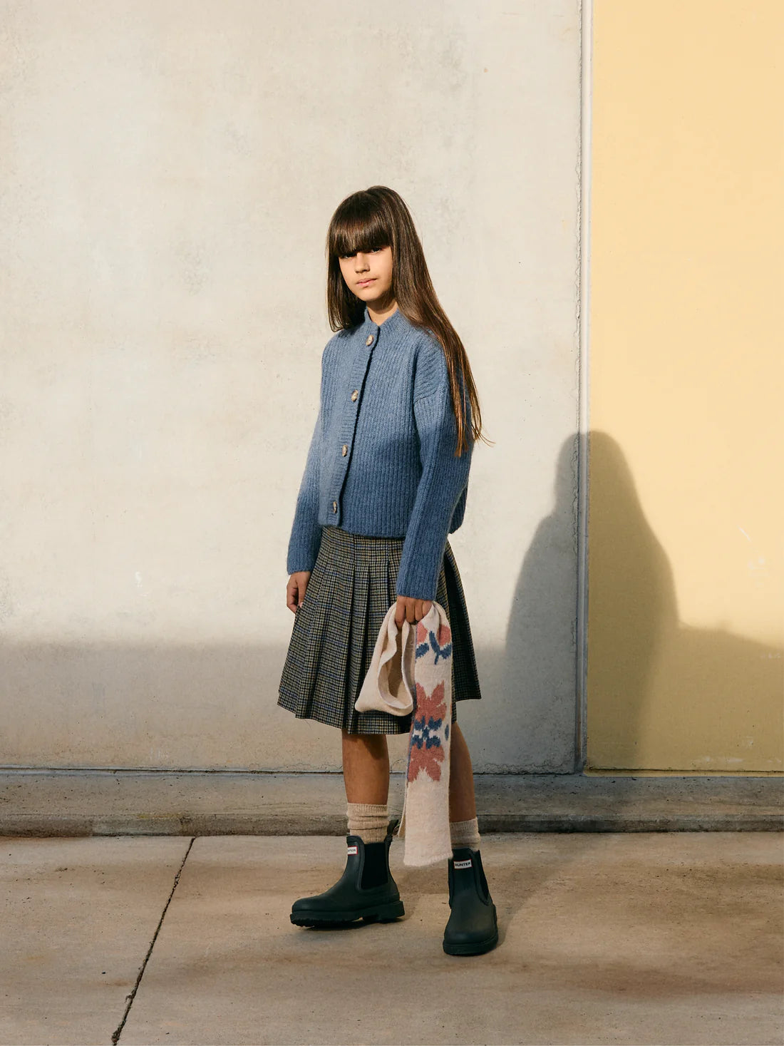 TANGERINE OLIVE GREEN HOUNDSTOOTH PLEAT SKIRT