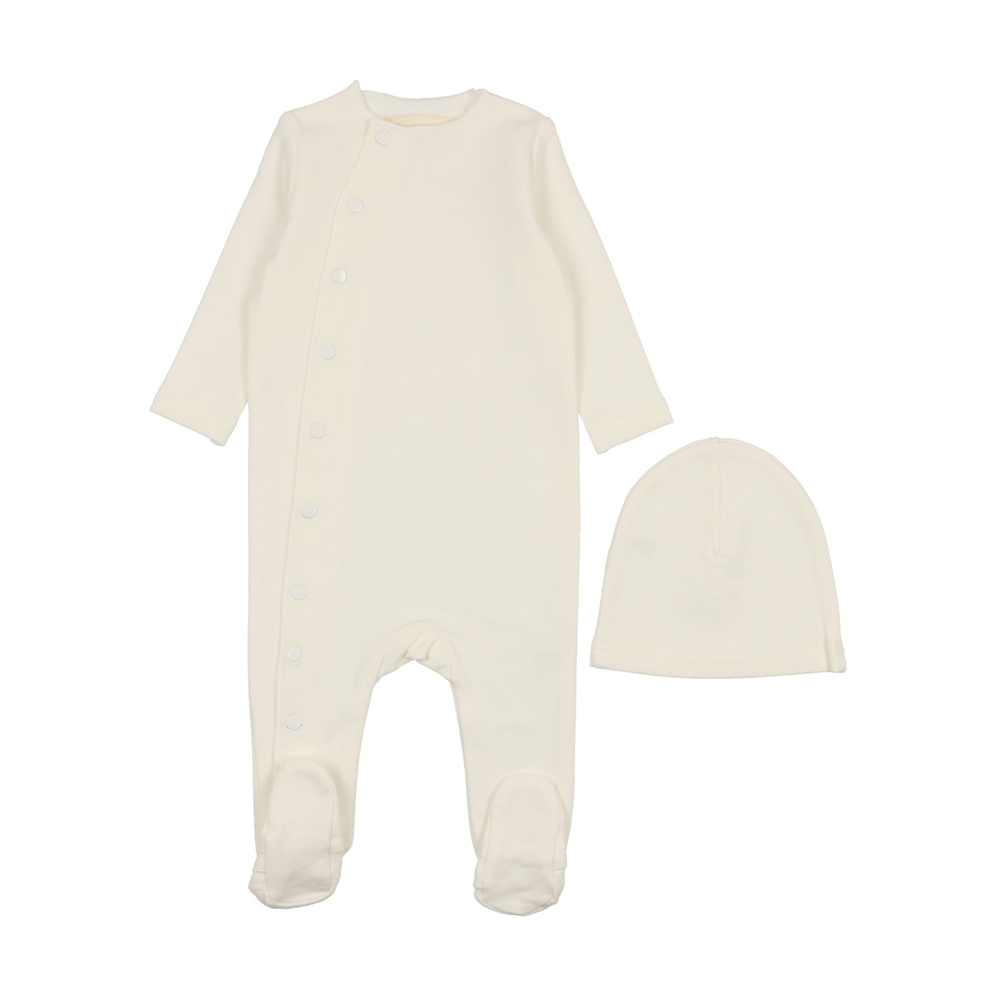 MEMA KNITS WINTER WHITE SIDE SNAP CONTRAST FOOTIE + BEANIE