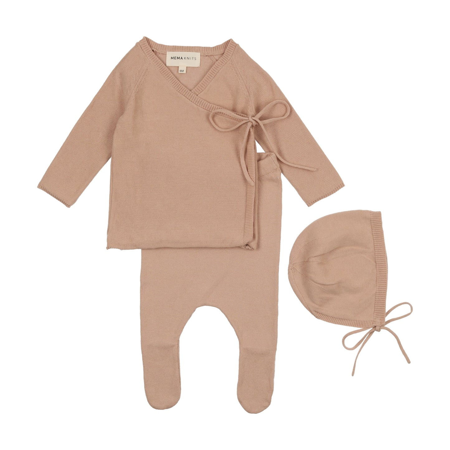 MEMA KNITS PINK HERRINGBONE 2 PIECE SET + BONNET [FINAL SALE]