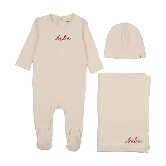 MEMA KNITS IVORY ROSEWOOD TERRY WORDED SET