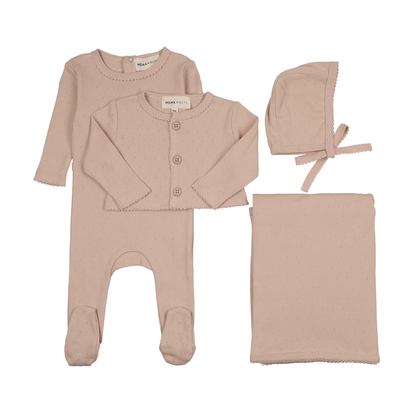 MEMA KNITS DEEP PINK POINTELLE FOOTIE SET