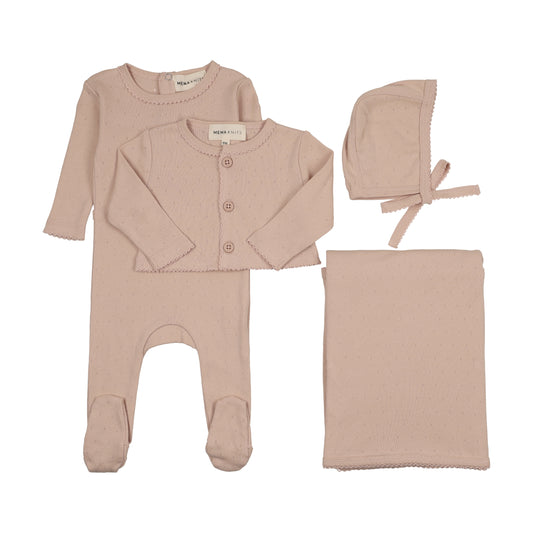 MEMA KNITS DEEP PINK POINTELLE FOOTIE SET