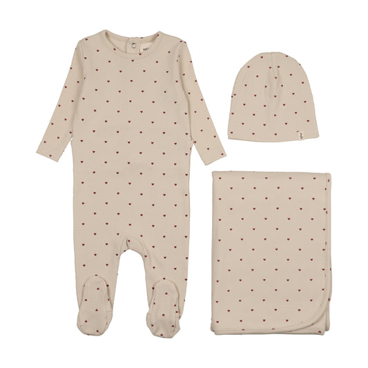 MEMA KNITS ECRU/RED HEART PRINT SET