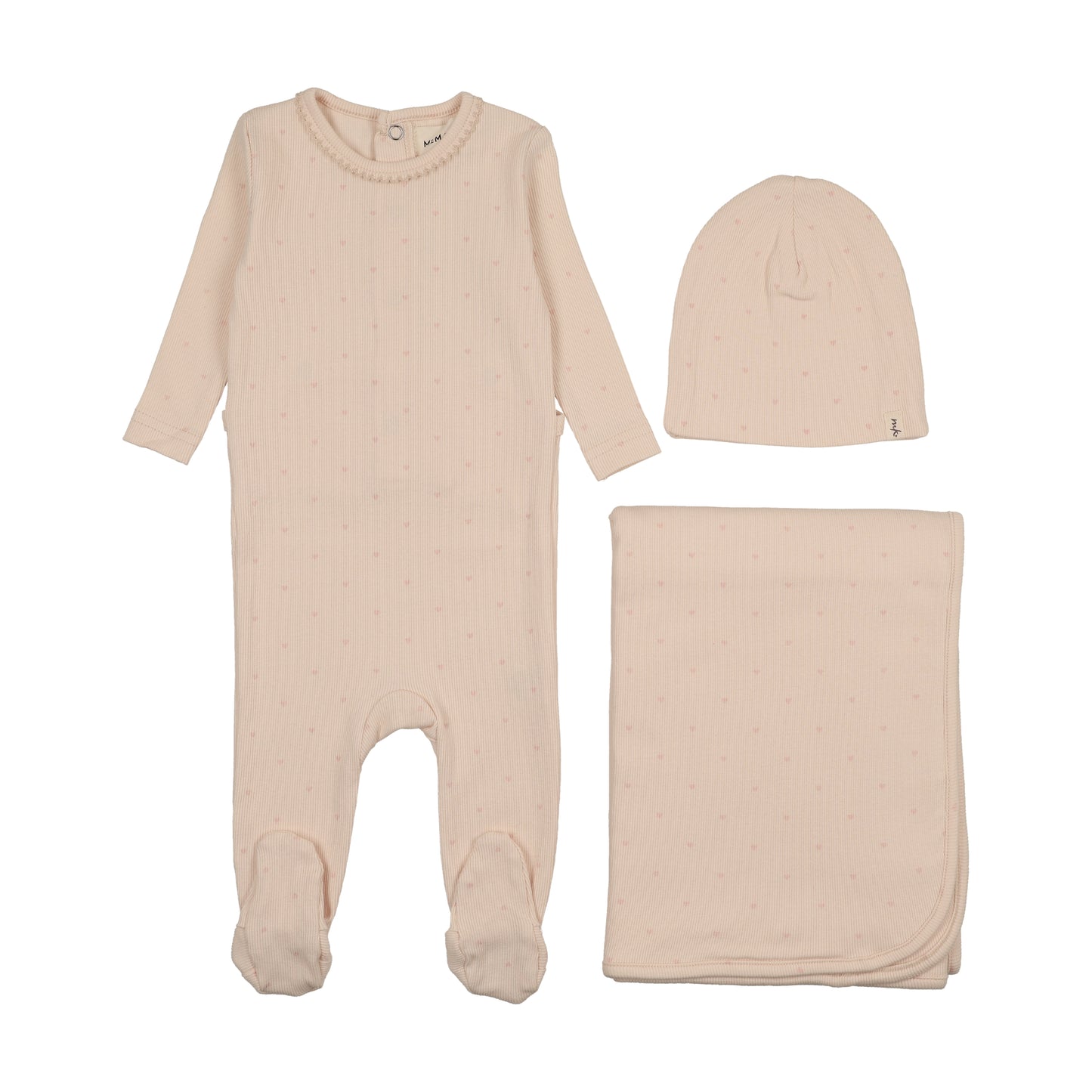 MEMA KNITS LIGHT PINK HEART PRINT SET