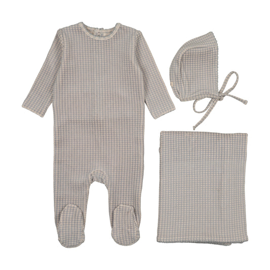 MEMA KNITS BLUE VELOUR GINGHAM SET