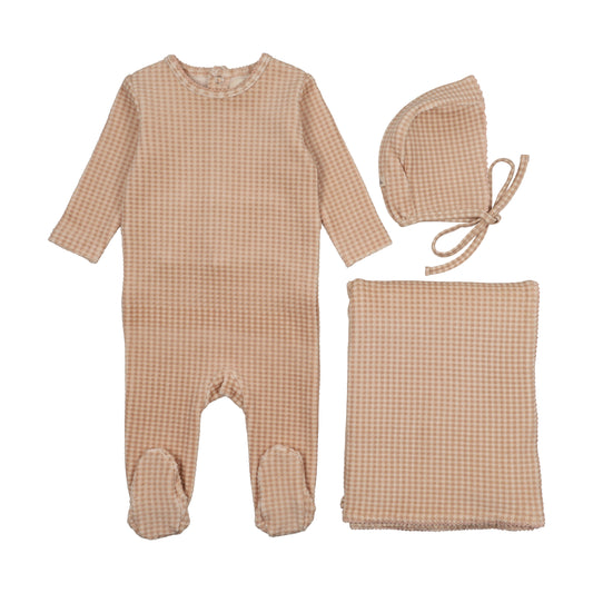 MEMA KNITS ROSE VELOUR GINGHAM SET