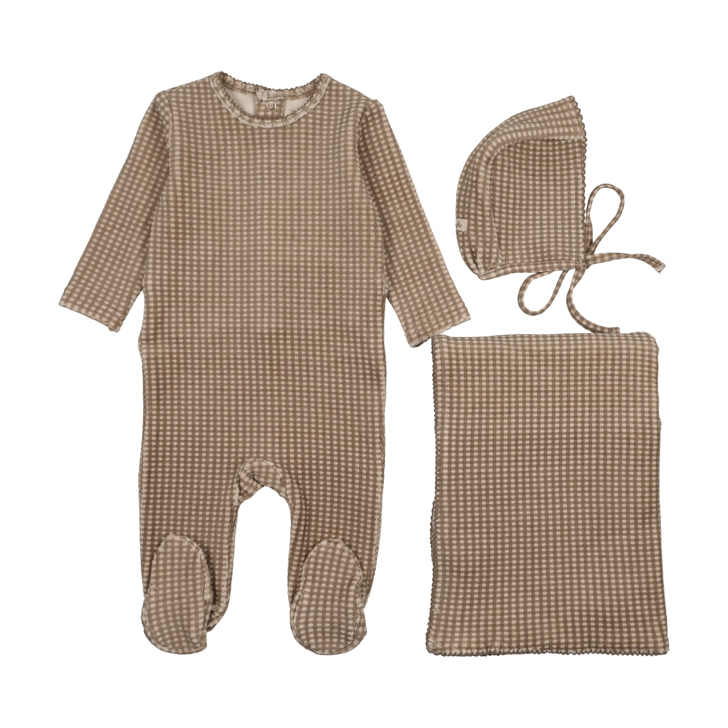 MEMA KNITS TAUPE VELOUR GINGHAM SET