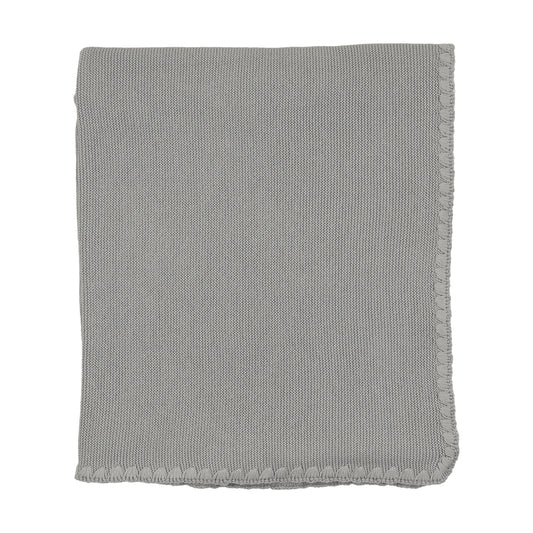 MEMA KNITS BLUE EMBROIDERED EDGE KNIT BLANKET